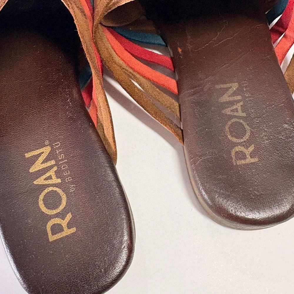 ROAN by Bed Stu Marilee Leather Woven Multi Color Slide Sandals Size 8 Boho Flat